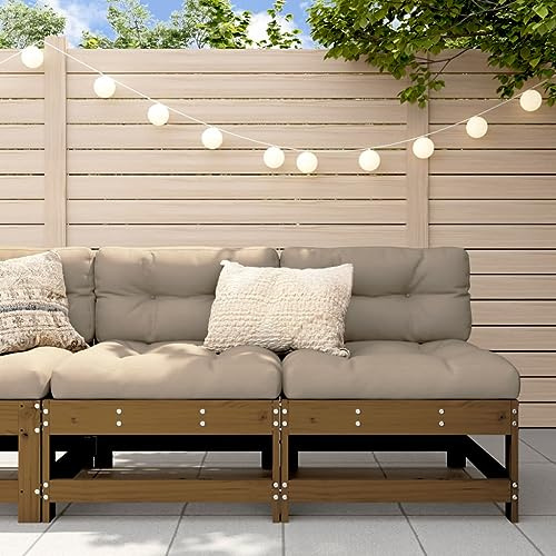 Mandloder Garten-Mittelsofa 2er Set, Honigbraunes Massivholz Kiefer, Modulares Outdoor Loungesofa, Balkon Terrassenmöbel für Garten & Veranda, 62x62x70.5 cm, Max 110 kg/Sitz