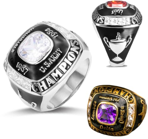 Personalisierte Meisterring mit Gravur Edelsteine - Individuelle Championsring für Sport - Fantasy Basketball Fußball Championship Ring - Siegerringe als Trophäe - Meisterschaftsringe für Champions