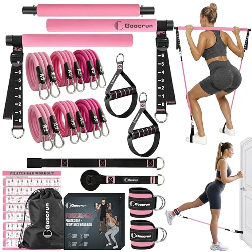 Ensemble de Barres de Pilates et de Bandes de résistance avec poignées, Salle de Sport Portable à Domicile – Livré avec des Affiches et des vidéos de Fitness