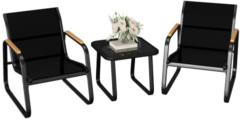 3-tlg. Gartenmöbel Set mit 2 Sesseln und Tisch für Balkon & Garten | Stahlrahmen, Wetterfest, Balkon, Terrasse, Garten, Outdoor