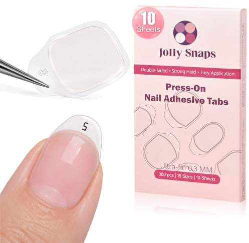 Jolly Snaps 300pcs Pink Adhesive Tabs for Press On Nails, 300pcs Ultra Thin Waterproof Glue Stickers, Natural Blush Effect for Sheer Nails & Transparent Nails
