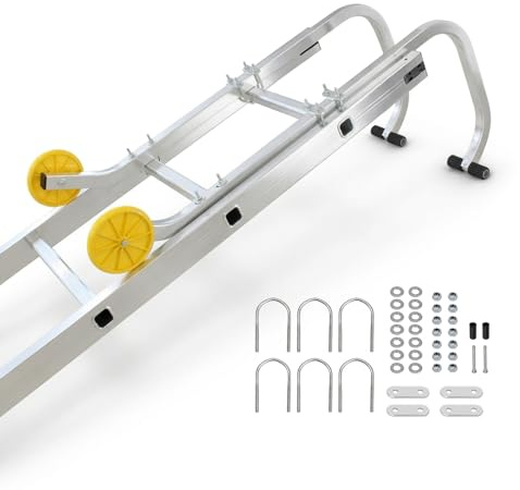 Todeco Crochets de Faîtage pour Échelle Certifiés EN131 – Adaptateur Échelle Toiture Universel avec Roues Protection Tuiles, Aluminium Renforcé 150kg, Compatible Échelles Télescopiques et Coulissantes