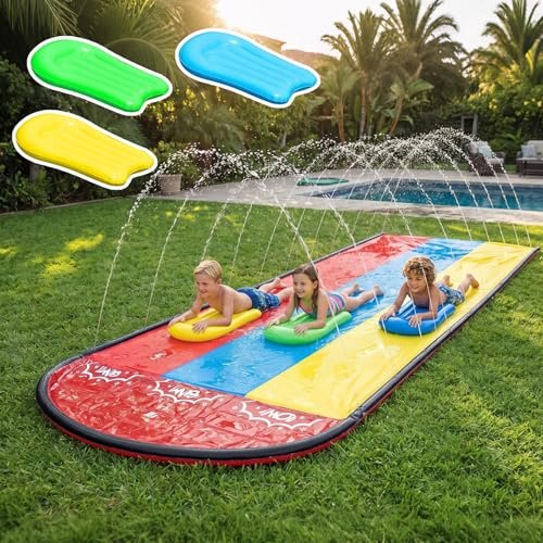Scivolo d'acqua gonfiabile da 4,8 m, con tavola da surf, scivolo d'acqua da giardino per bambini, per esterni, scivolo d'acqua gonfiabile, l'irrigatore integrato copre l'intero scivolo (3P)