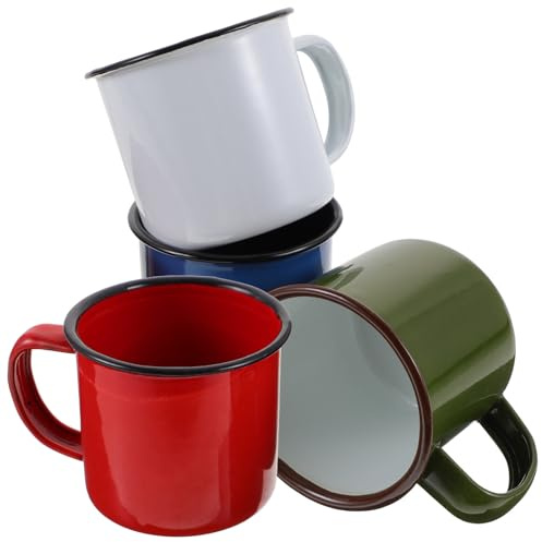 TOMETURE Juego de 4 Vasos de Esmalte Vintage Borde Redondo, Textura Delicada y Fácil Limpieza, Tazas Pequeñas Ideales para Vino y Bebidas en Casa Color Aleatorio