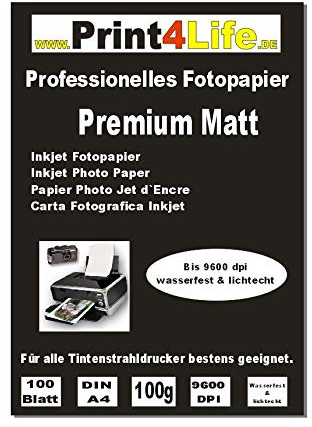 Print4Life P4L – 100 Blatt hochwertiges Fotopapier Matt 100g/m² DIN A4 Inkjet