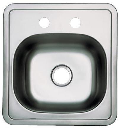 Kingston Brass Gourmetier GKTS1515 Self Rimming Single Bowl Bar Sink 2 Holes 15-Inch-Length by 15-Inch-Width by 5-1/2-Inch-Depth, 22 Gauge, Brushed Stainless Steel