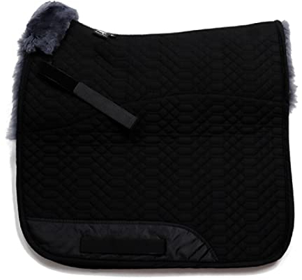 Engel Reitsport | SCHABRA1-VSS-SCH-ANT | Schabracke | Steppstoff | Lammfell im Sattelbereich | Half Lined | Fellkranz vorne | Vielseitigkeit | Stoff schwarz Fell anthrazit