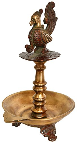 Exotic India Pfau groß Docht Ritual Lampe – Messing Statue