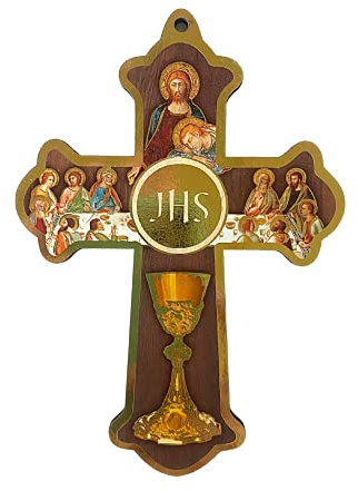 Religious Communion Gifts - Croce decorativa da appendere alla parete in legno per la Prima Comunione della Gioventù Cattolica, 10,8 cm