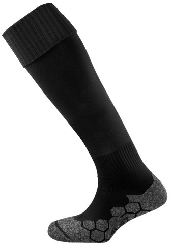 Mitre Division Socken für Erwachsene, einfarbig, ideal für Fußball, leicht, schnell trocknendes Design, gepolstert, Schwarz, Senior (41 – 47)