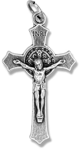 Caritas et Fides Kruzifix St. Benedikt für Rosenkränze, Silberoxidiertes Kreuz, 3,8 cm, 25 Stück, hergestellt in Italien