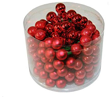 Hochwertige & Dekorative Glas Spiegelbeeren am Draht - Glänzend & Matt - Dekokugeln/Tischdeko/Christbaum/Weihnachten (Rot, Ø 2cm (144 Stück Sortiert))