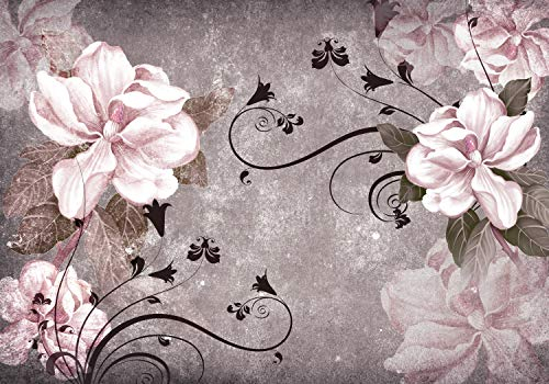 wandmotiv24 Fototapete Blüten Beton Ornament Rosa, XL 350 x 245 cm - 7 Teile, Wanddeko, Wandbild, Wandtapete, Blumen, Weiß M1640