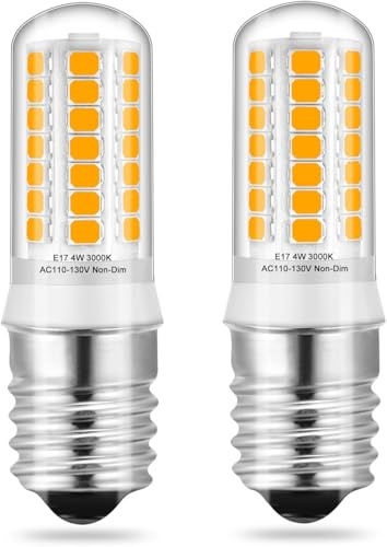KLG E17 LED Light Bulb 4W 3000K Warm White, Non-Dimmable, 40W Halogen Equivalent, E17 Intermediate Base for Microwave, Range Hood, Refrigerator, Appliance Lighting, 2 Pack