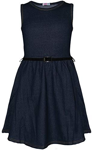 A2Z 4 Kids Kids Girls Summer Party Fashion Dance Stretchy Jeans Top - Skater Sleeveless Denim Blue 7-8
