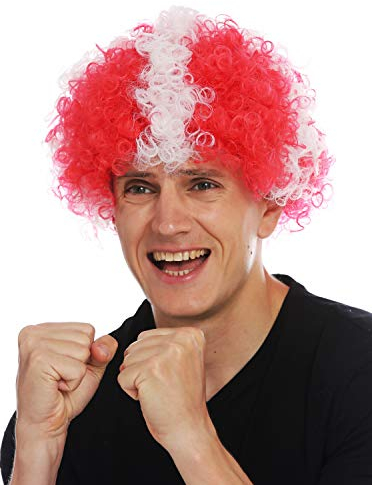 WIG ME UP - MMAM-15M Perücke Karneval Afro Fan-Perücke Fußball WM weißes Kreuz auf Rot Schweiz