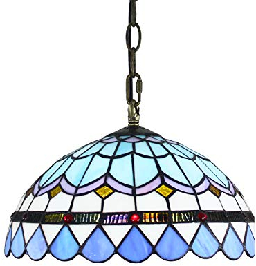 Blivuself Tiffany Lampe 12 Zoll Tiffany Pendelleuchte MITTELMEER Blau Modern Style Pendelleuchte Glas-Leuchte for Flur Schlafzimmer Restaurant Café