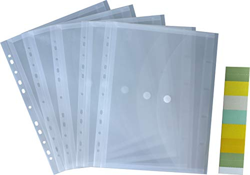 Dokumententaschen A4 quer mit umlaufender Dehnfalte u. Klettverschluss, transparent farblos, mit 20 mm Füllhöhe, aus PP - 5 Stück