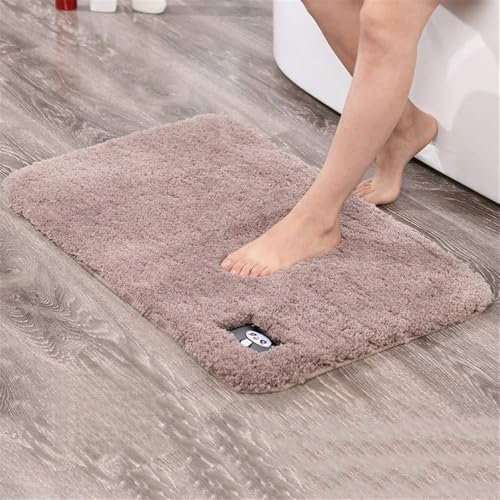 Treer Badezimmermatte Weicher Saugfähig Badezimmerteppich, Mikrofaser Beflockung Badematten Antirutsch Badvorleger Duschteppich Waschbar Badteppich (40 * 60cm,Braun)