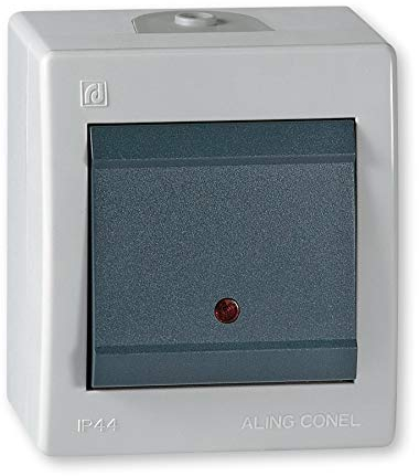 ALING-CONEL Ein/Aus Aufputz Schalter mit Glimmlampe (Wippschalter) 10AX/250V~ / IP 44 - Grau