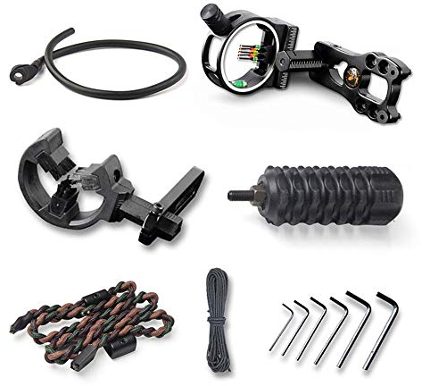SHARROW Bogenschießen Zubehör Set Compoundbogen Upgrade Combo, Inklusive 5-pin Bogen Visier, Pfeilauflage, Bogen Stabilisator, Peep Sight, Bogenschlinge, D-Loop, Schraubenschlüssel (Schwarz)