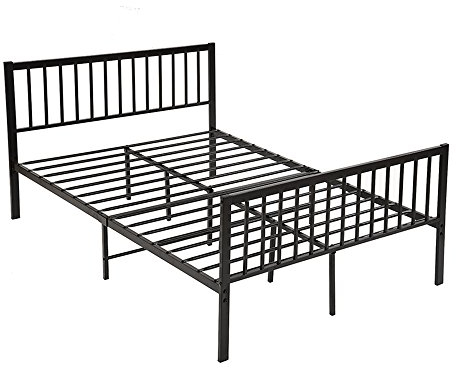 Panana Industrial Strong Small Double 4ft Metal Bed Frame With Spring Mattress Option (Black)