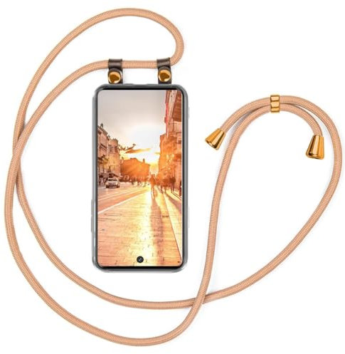 moex Handykette für Xiaomi Redmi Note 9 Pro Hülle mit Band abnehmbar, Handyhülle mit Kette zum Umhängen, Handyband Kordel Umhängehülle, Necklace Handy Umhängeband, Gold