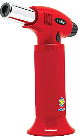 Whip-It! Ion Lite Torch, All Red. Butane Torch Lighter, Refillable Cooking Torch with Adjustable Flame, Safety Lock for Soldering, Kitchen, Welding