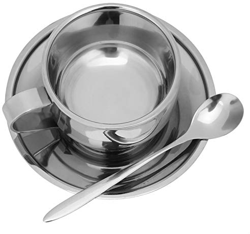 Set Tazzine da Caffè in Acciaio Inox Con Piattino, Cucchiaio per Bar Caffetteria