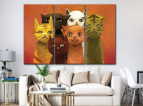 DDSDA Katzen 3-teilig auf Leinwand- Gesamtformat: 150x70 cm fertig gerahmte Kunstdruckbilder als Wandbild - Billiger als Ölbild oder Gemälde -