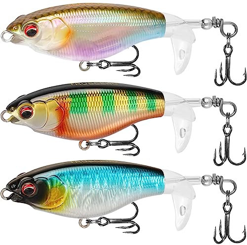 TRUSCEND Topwater Angelköder mit BKK Haken, Bleistift Plopper Angelköder für Barsch Wels Hecht Barsch, Top Wasser Köder mit Propeller Schwanz, Bleistift Schwimmenden Köder Süßwasser oder Salzwasser