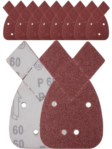 YoiYee 60 Grit Mouse Sanding Sheet, 4 Holes Hook & Loop Fastening Sandpaper, Back Sand Paper Pad, 2 Replacement Tips, For Black and Decker Detail Palm Sander, 140 x 95 mm, Red, 10pcs