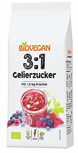 Biovegan Gelierzucker 3:1, Bio Geliermittel mit Rohrohrzucker und Pektinen, für Fruchtaufstriche und Marmeladen, Bio-Qualität, glutenfrei und vegan (500 g)