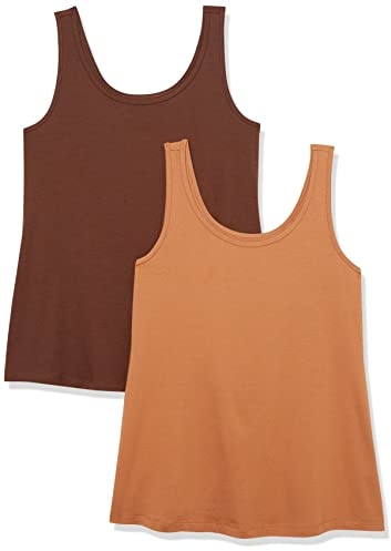 Amazon Essentials Canotta da donna (disponibile in taglie forti), confezione da 2, marrone scuro/caramello chiaro, 4XL Plus
