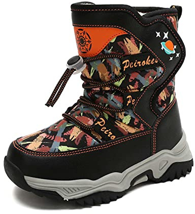 Garçon Filles Bottes de Neige Extérieur d'hiver Fourrure Chaudes Souple Fourrée Doublé Antidérapant Sole Étanche De Ski À Lacets Crochet Et Boucle Hiver Enfants Chaussures Noir 38