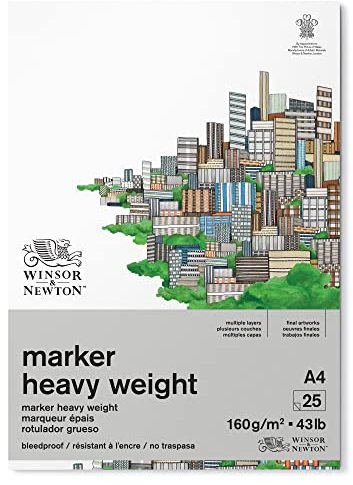 Winsor & Newton 6002012 Durchschlagsicheres Markerpapier im Block - 25 Blatt DIN A4, 160g/m², FSC, Chlor- und Säurefrei, Alterungsbeständig für alle Arten von Alkoholbasierten Markern