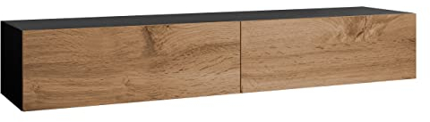Mirjan24 TV Schrank Vigo, Fernsehschrank, TV Lowboard, Griffloses Öffnen, Hängeschrank, TV-Tisch (Länge: 180 cm, Schwarz/Eiche Wotan)