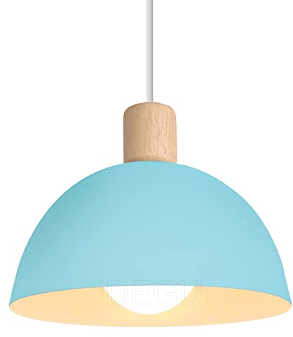 iDEGU Ø20cm Hängelampe Retro E27 LED Hängeleuchte Moderne Skandinavisch Deckenleuchte aus Metall Holz Pendelleuchte für Schlafzimmer Esszimmer Küche Restaurant (Blau, 1 Stück)