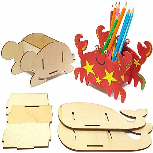 Baker Ross FC775 Regenbogen Holz Stifte Topf Bastelset - 2er Pack, Stiftebox aus Holz für Kinder zum Bemalen, Ausstellen und Schreibtisch Organisieren