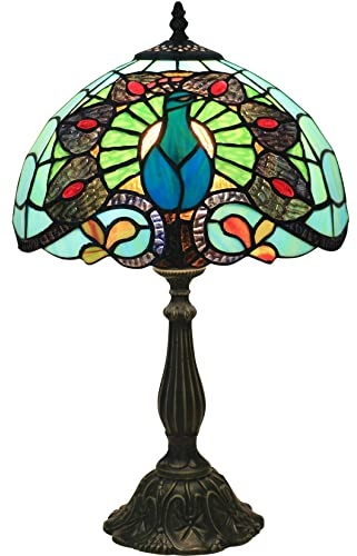 BOTOWI 12 Tiffany Lampe Buntglas Tischlampe Mini Nachtlicht Nacht Banker Lampe Victoria Accent Schreibtisch Reading Task Light, Vintage Piano Light, Zinklegungsbasis, H 20,A