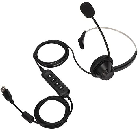 Casque Filaire à Oreille Unique avec Microphone Antibruit USB Business Headset 4 Prises Simples de 3,5 Mm, Réglage du Volume du Haut-parleur, Mise en Sourdine du Microphone, Mise en Sourdine du Volume