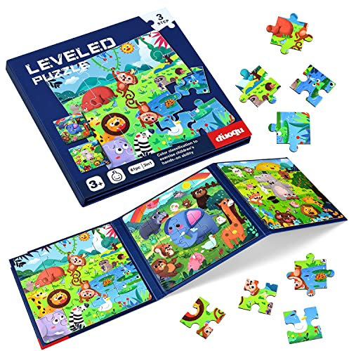 BBLIKE Puzzles Toys for 3 4 5 Year Olds - Magnetic Jigsaws 61 Pcs for Kids Age 2-6,Travel Games for Toddlers on Plane Educational Learning Birthday Gift Present for Children Boys Girls (Wild Animals)