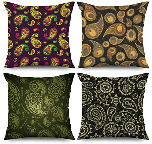 ASDCXZ Kissenbezug Boho 40x40 cm 4er Set, Retro Blume Muster Schwarz Gold Grün Sofa Dekokissen Kissenbezüge Kissenhülle Waschbar Polyester Flachs Textil Outdoor Polster Kopfkissenbezug Kissen Bezug