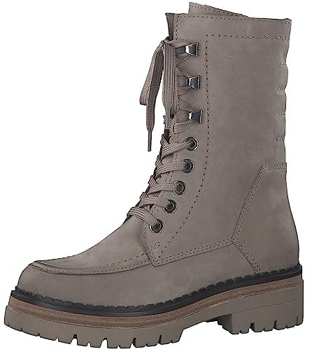 MARCO TOZZI Stivaletti Donna con Lacci in Pelle Zeppa, Taupe Nubuck, 42 EU