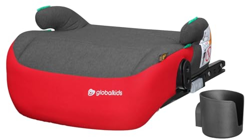 globalkids Booster Seat with ISOFIX - i-Size Car Seat for 3, 6 to 12 Years Approx. Portable Child Car Seat, R129, Comfortable for Kids, Compact, Lightweight, Ideal for Travel (red)