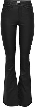 ONLY Women's Onlblush Life Mid Flared Coated PNT Noos Pants, Black, XL / 30L