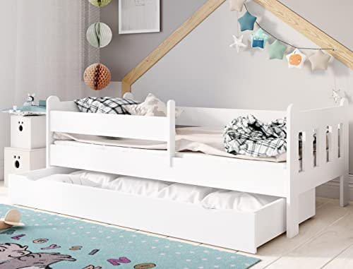 Kids Collective Kinderbett 80x160 | 80x180 | 90x200 cm mit Schublade, Rausfallschutz & Lattenrost in weiß 80x160 cm Mädchen Jungen Bett | von 3. bis 10. Lebensjahr