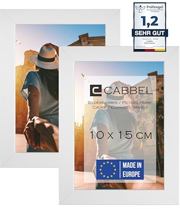 CABBEL Doppelpack (2er Set) Bilderrahmen 10x15 cm, Weiß, stabiles MDF-Holz Rahmen, bruchsicherem Plexi-Glas, zum Aufhängen & Aufstellen, ideal für Fotos/Bilder/Collage