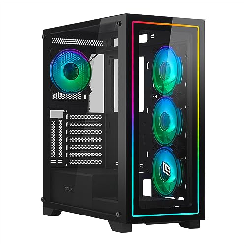 Noua Iron V111 Nero Case PC Gaming Mid-Tower ATX 0.70MM SPCC 4 Ventole PWM ARGB Indirizzabile 120 mm con Strip LED Frontale, Doppio Vetro Temperato