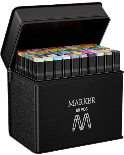 AOMEES Filzstifte 60+4 Farben Marker Set, Alkohol Permanenter Marker Set,Graffiti Stifte Fettige Marker 2 Sekunde Schnell Trocknende, Twin Tip Marker Stifte Set für Manga, Malerei, Zeichnung